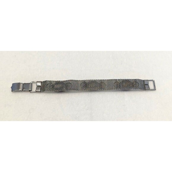 Vintage Silver Tone Mesh Bracelet with Purple White Cabachons - Picture 4 of 9